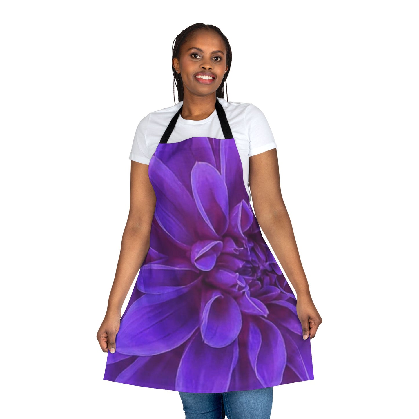 Cute Floral Apron with Purple Dahlia Print 