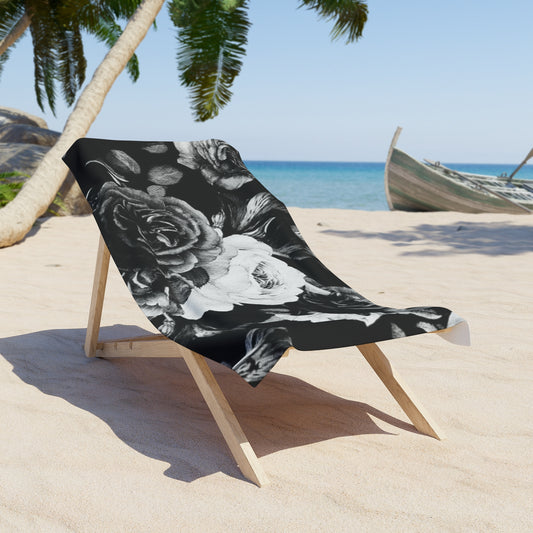 Floral Beach Soft Towel – Black & White