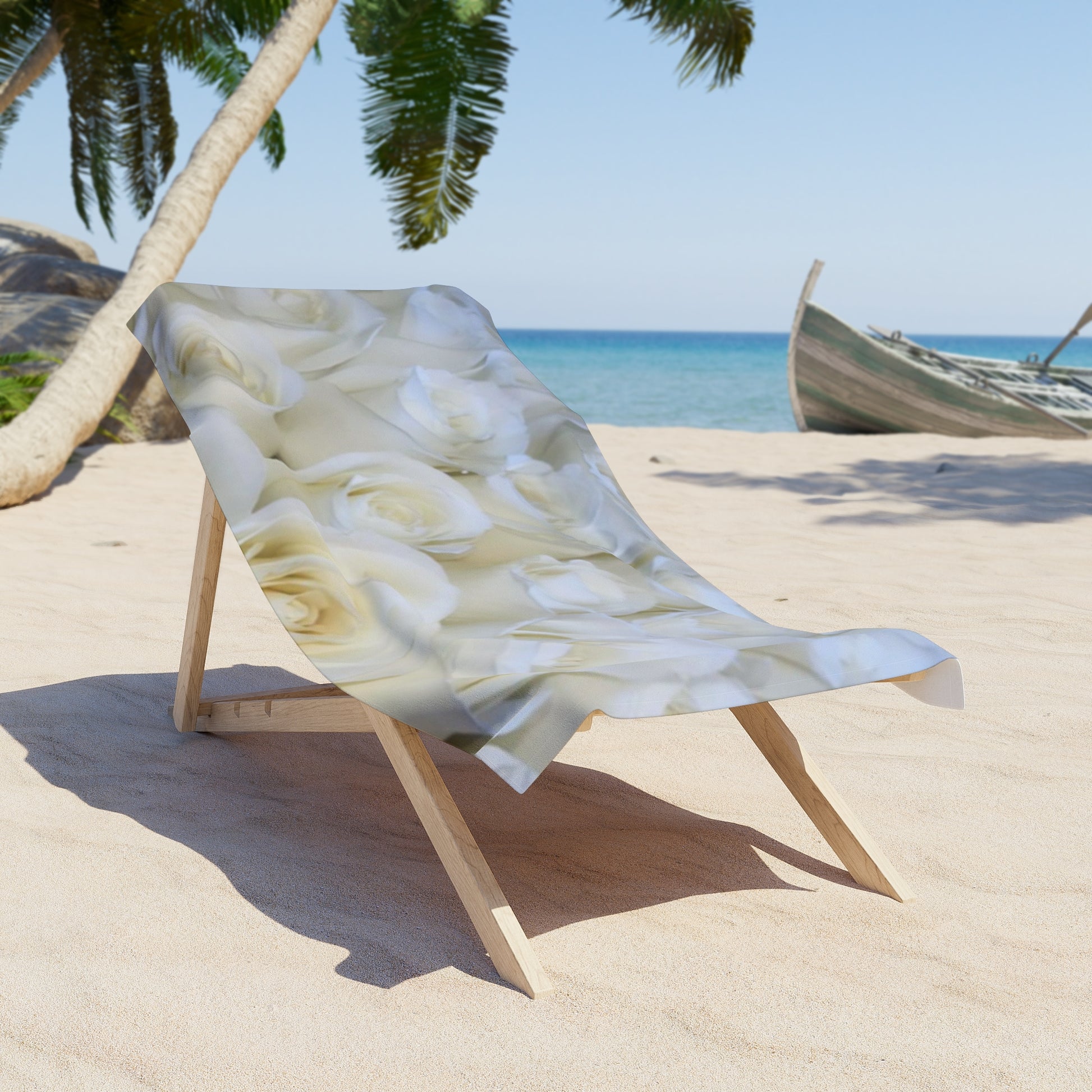 Floral Beach Soft Towel – White Roses