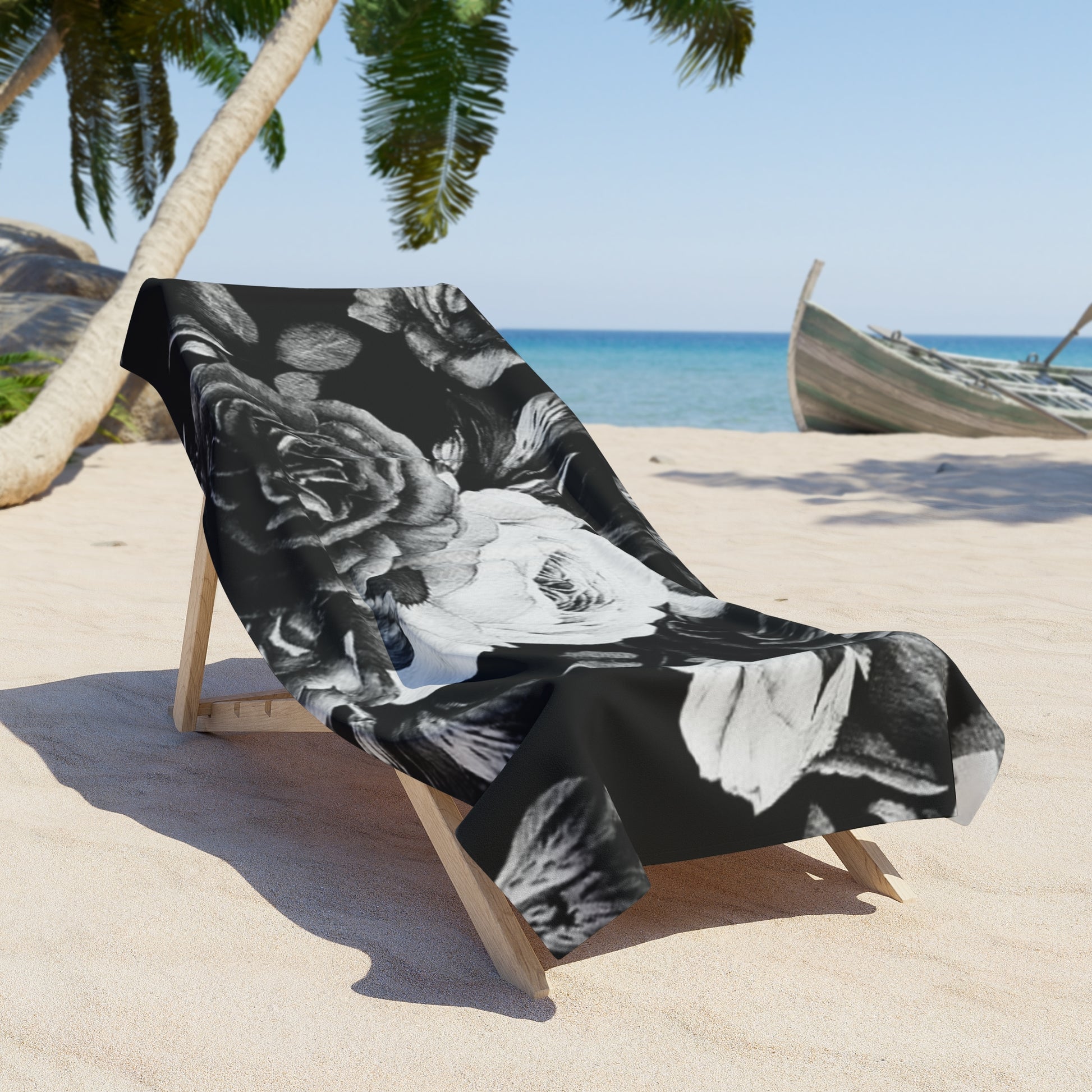 Floral Beach Soft Towel – Black & White