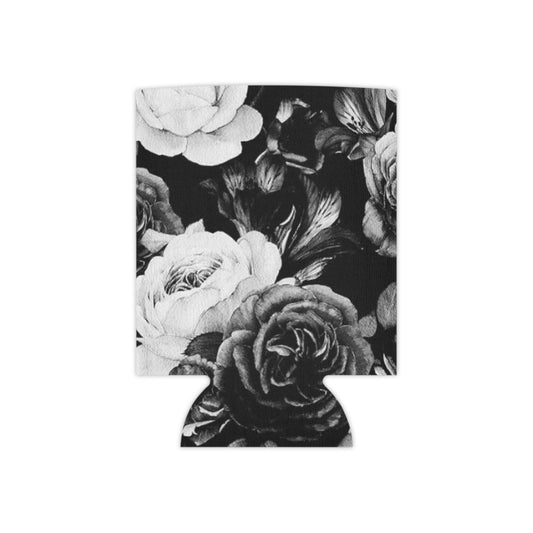 Floral Can Cooler - Black & White Floral Design