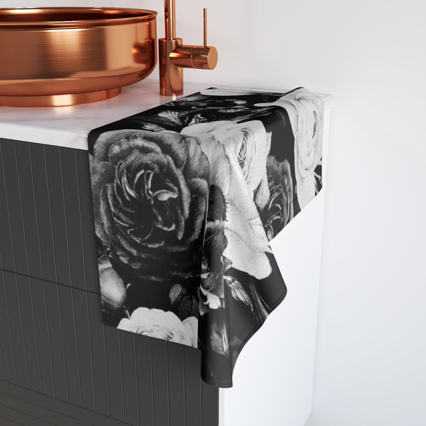 Floral Hand Towel – Black & White Design