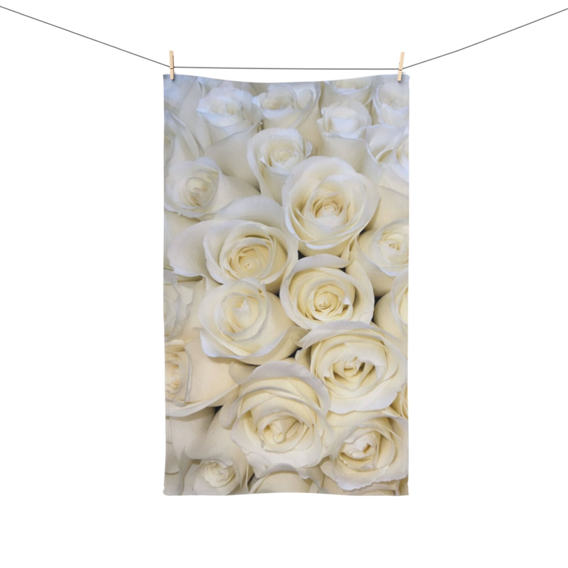 Floral Hand Towel – White Roses Print