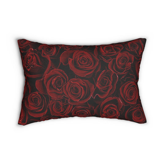 Floral Lumbar Pillow – Red Roses Romantic Touch