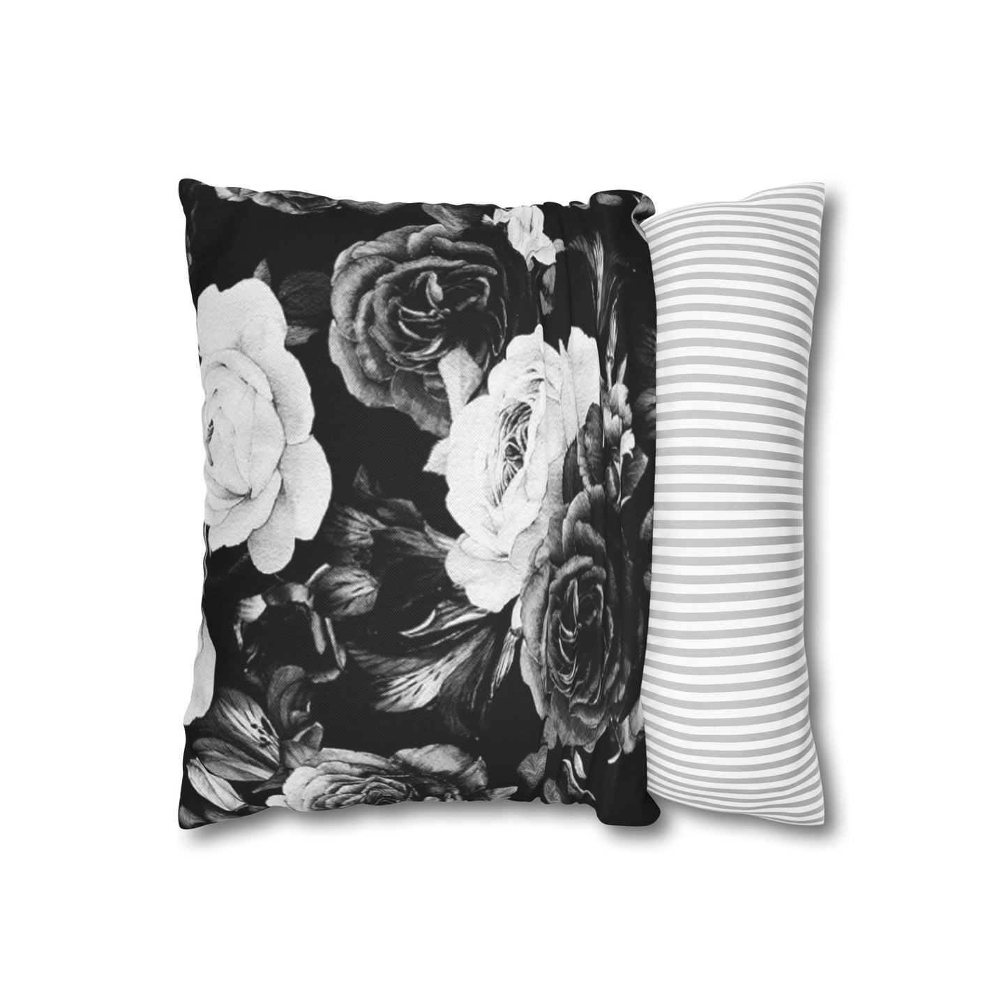 Floral Square Pillowcase – Black & White Design