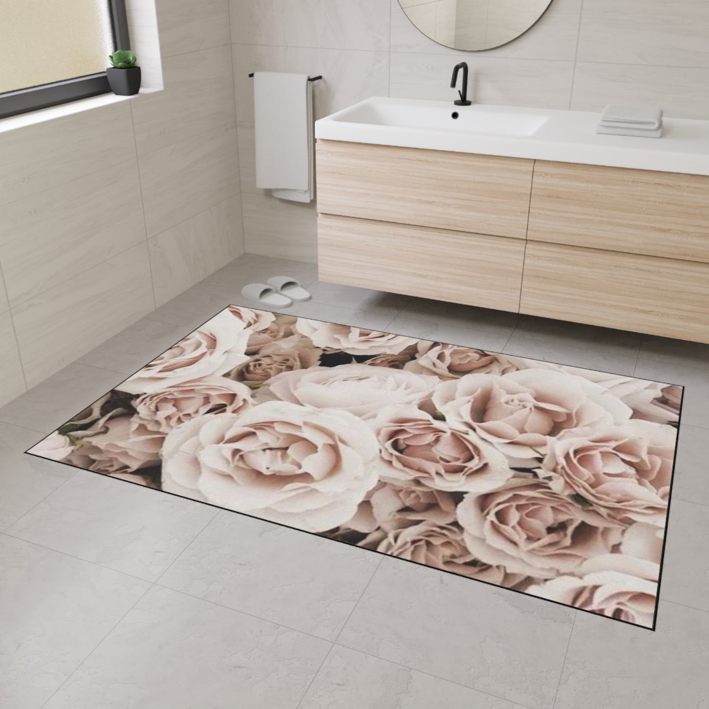 Heavy Duty Floral Floor Mat Light Pink | Non-Slip Decorative Rug