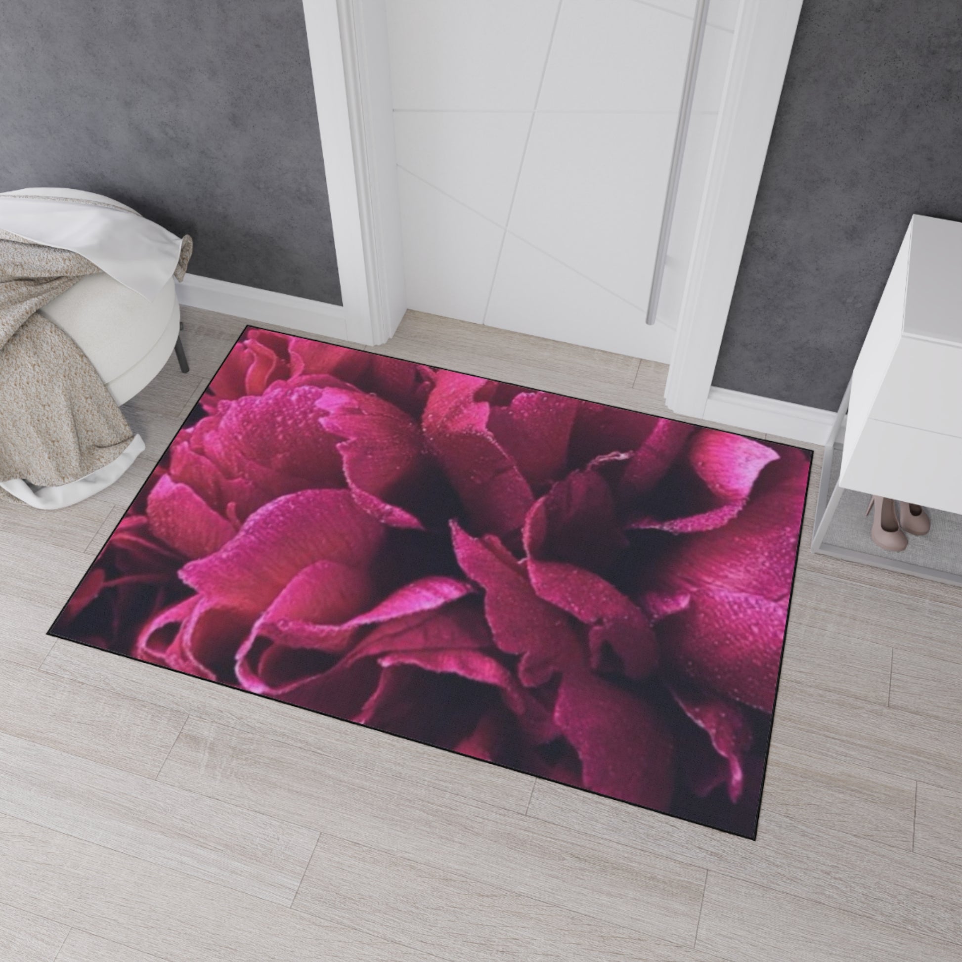  Heavy Duty Floral Floor Mat Magenta | Durable Rug with Non-Slip Backing