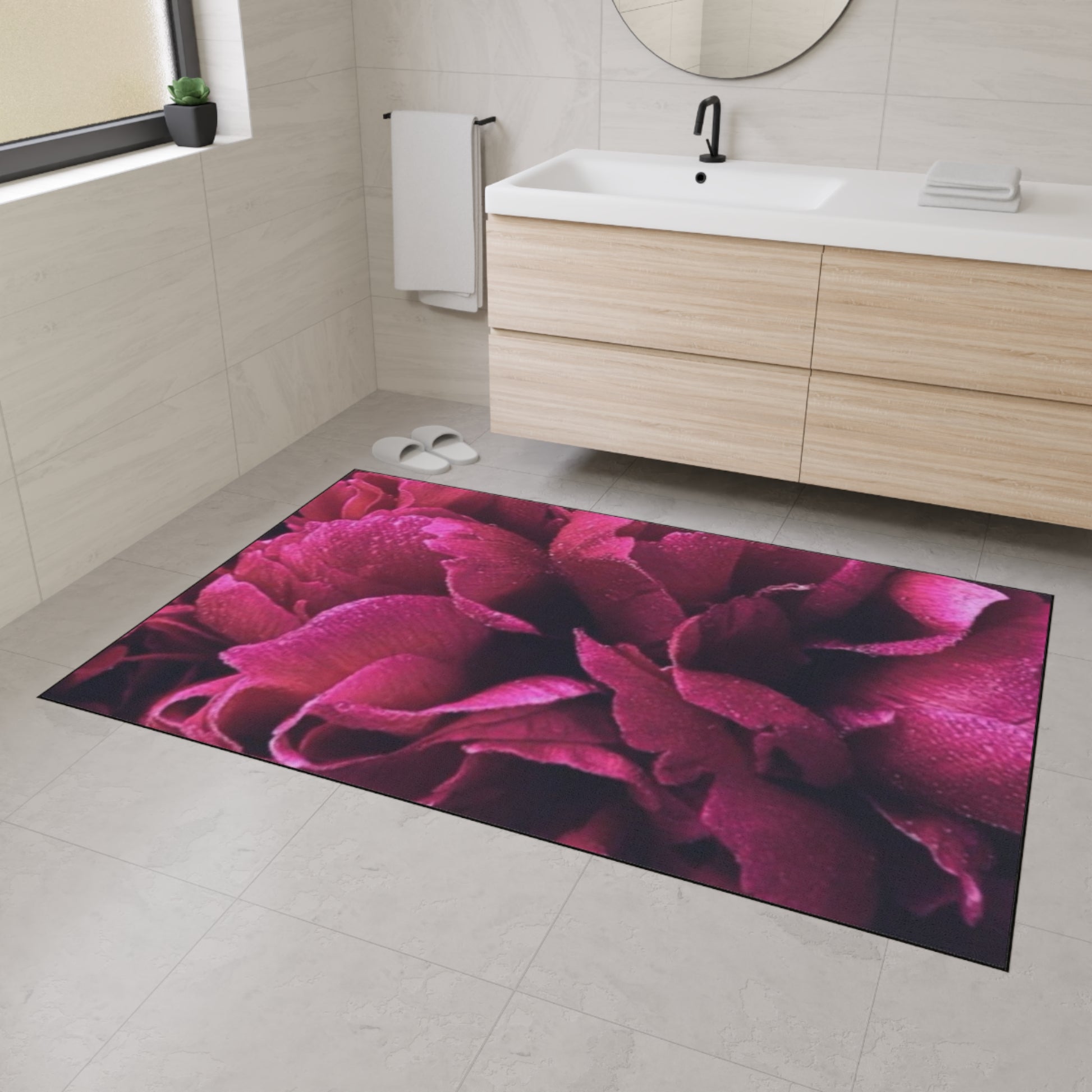  Heavy Duty Floral Floor Mat Magenta | Durable Rug with Non-Slip Backing