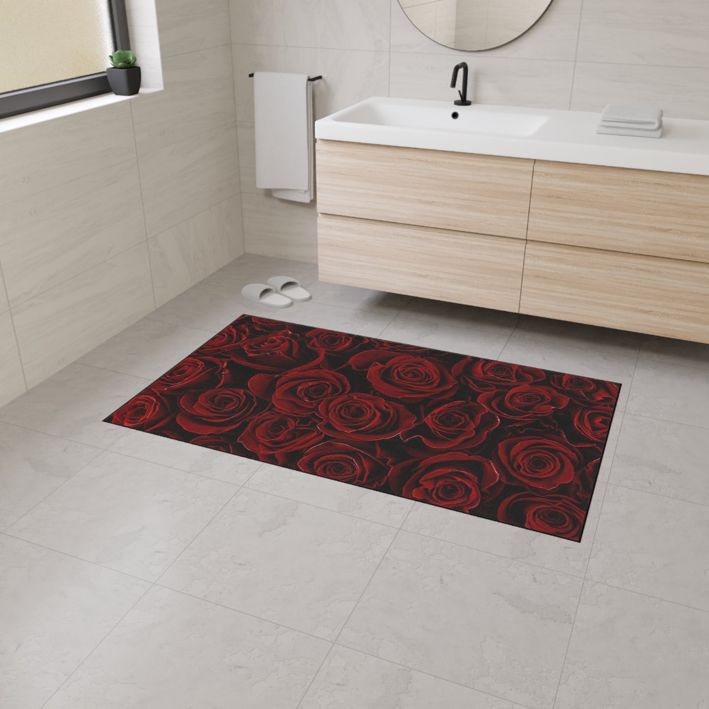 Heavy Duty Floral Floor Mat Red Roses | Durable Non-Slip Rug for Home