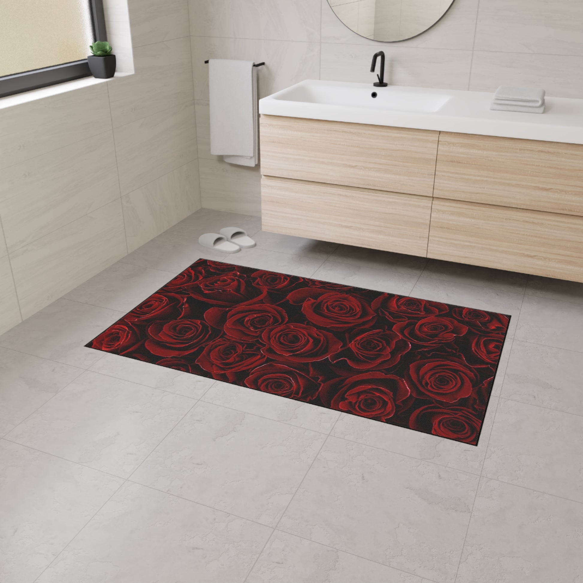 Heavy Duty Floral Floor Mat Red Roses | Durable Non-Slip Rug for Home