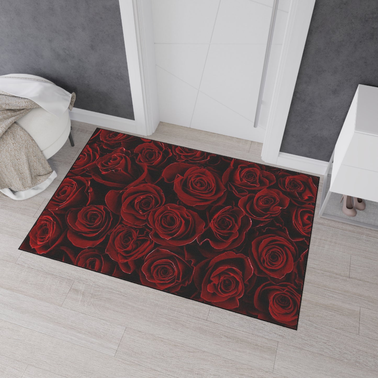 Heavy Duty Floral Floor Mat Red Roses | Durable Non-Slip Rug for Home