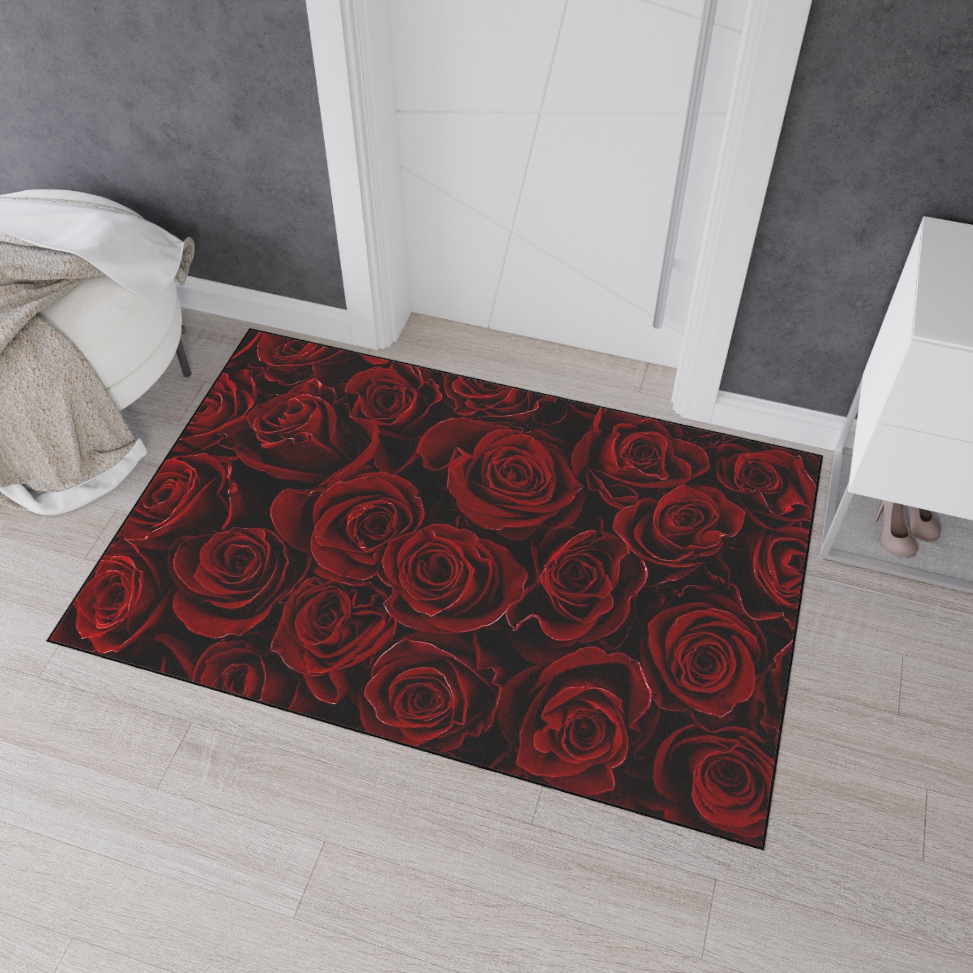 Heavy Duty Floral Floor Mat Red Roses | Durable Non-Slip Rug for Home