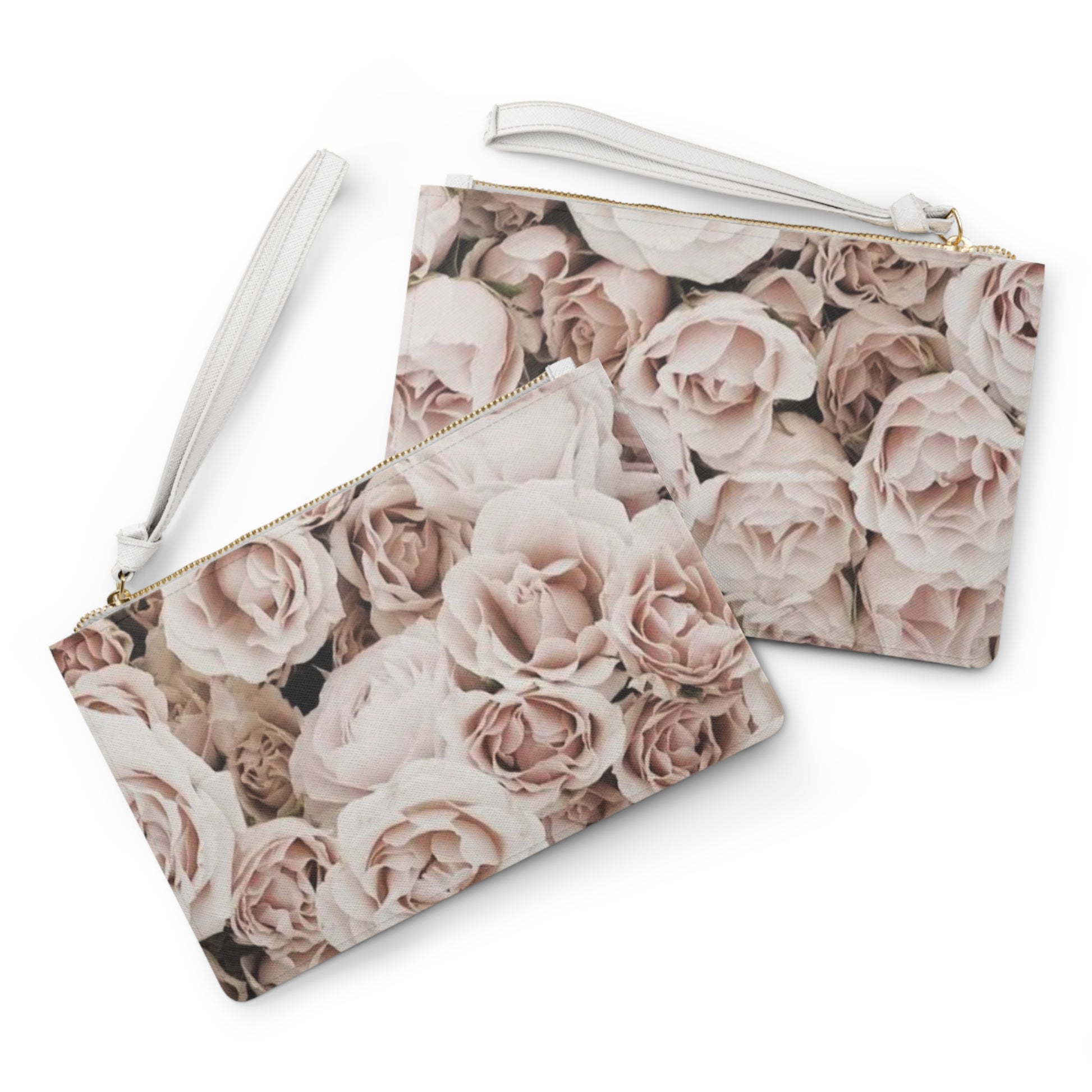 Light Pink Roses Floral Leather Clutch Bag for Women