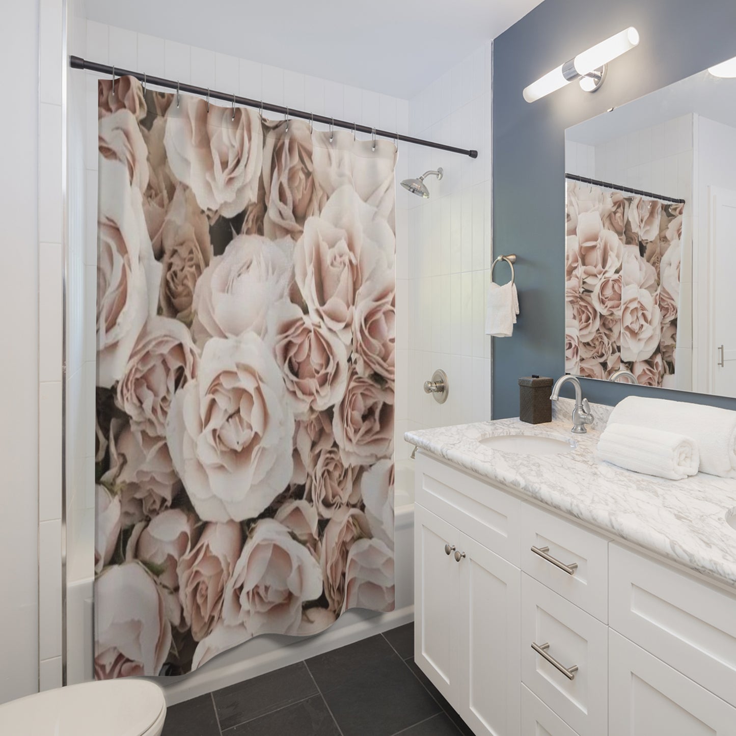 Light Pink Roses Floral Shower Curtain for Soft Bathroom Style