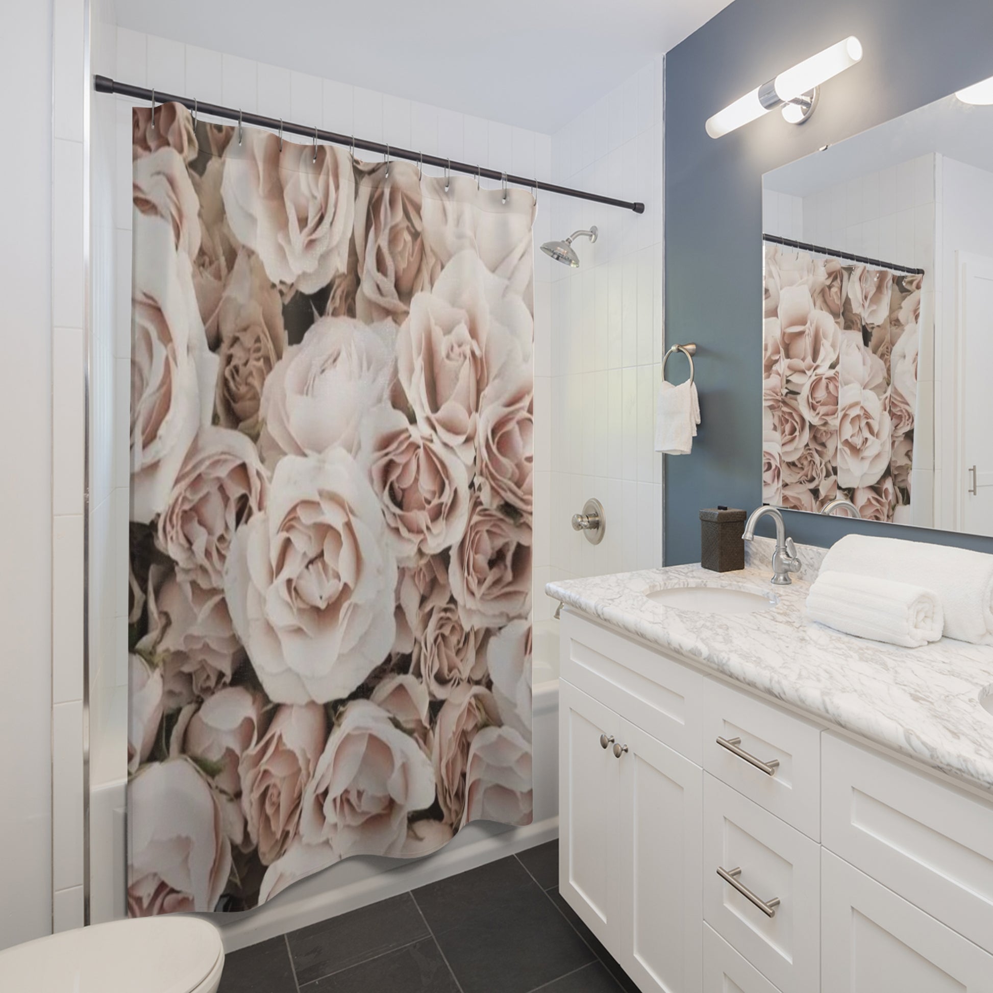 Light Pink Roses Floral Shower Curtain for Soft Bathroom Style