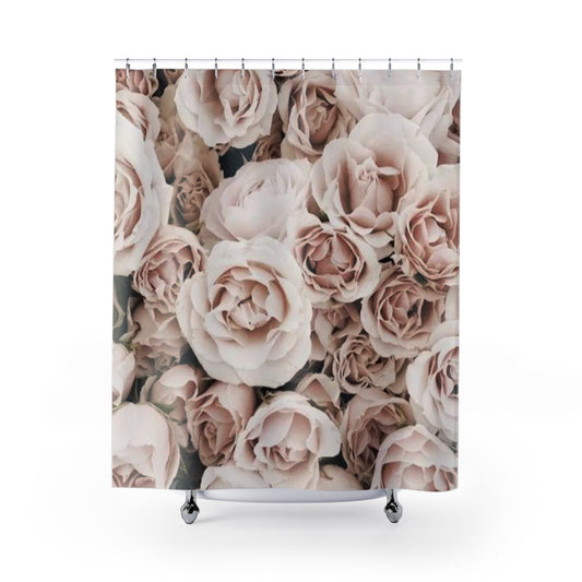 Light Pink Roses Floral Shower Curtain for Soft Bathroom Style