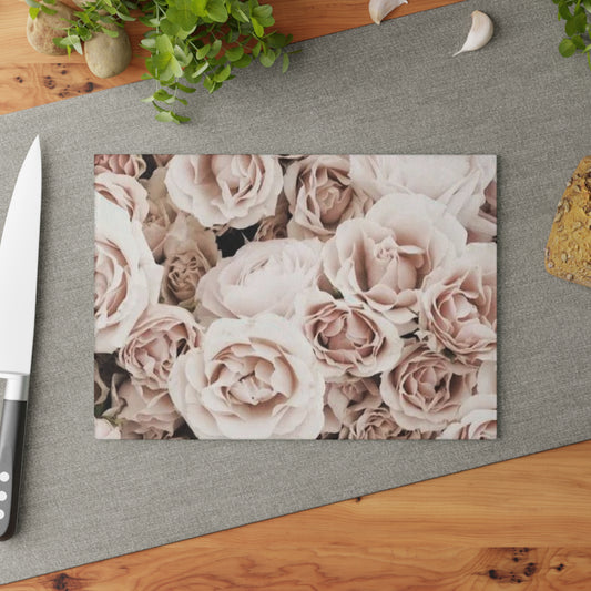 Light Pink Roses Glass Cutting Board – Elegant Floral Touch