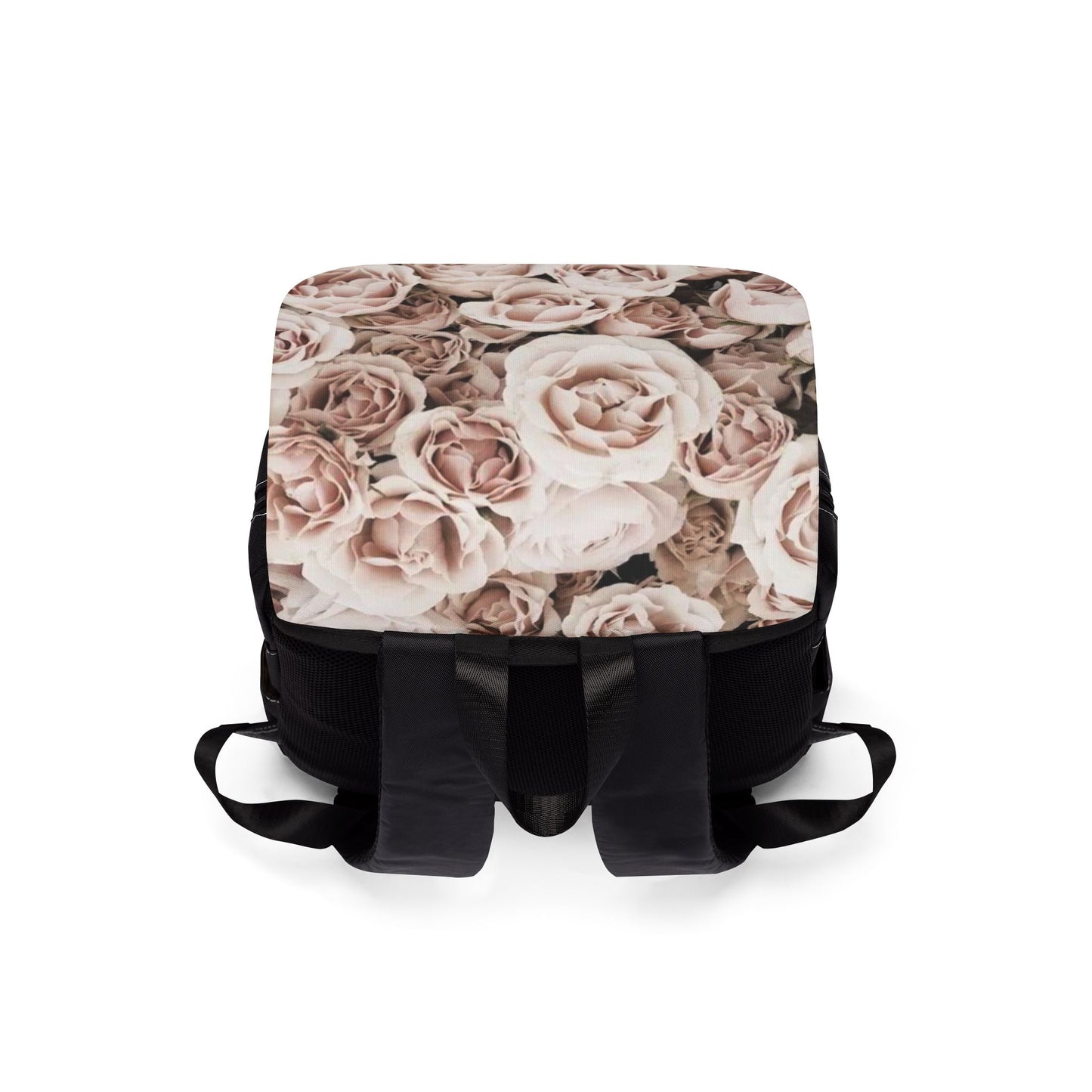 Light Pink Roses Unisex Floral Flap Backpack – Soft Elegance