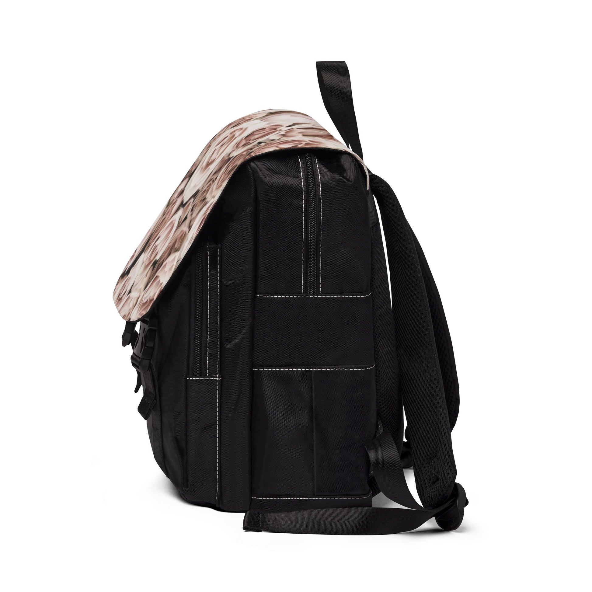 Light Pink Roses Unisex Floral Flap Backpack – Soft Elegance