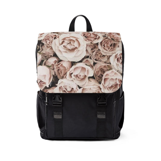 Light Pink Roses Unisex Floral Flap Backpack – Soft Elegance