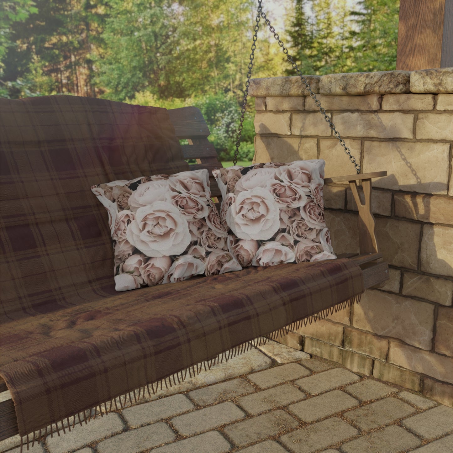 Light Pink Floral Outdoor Pillow