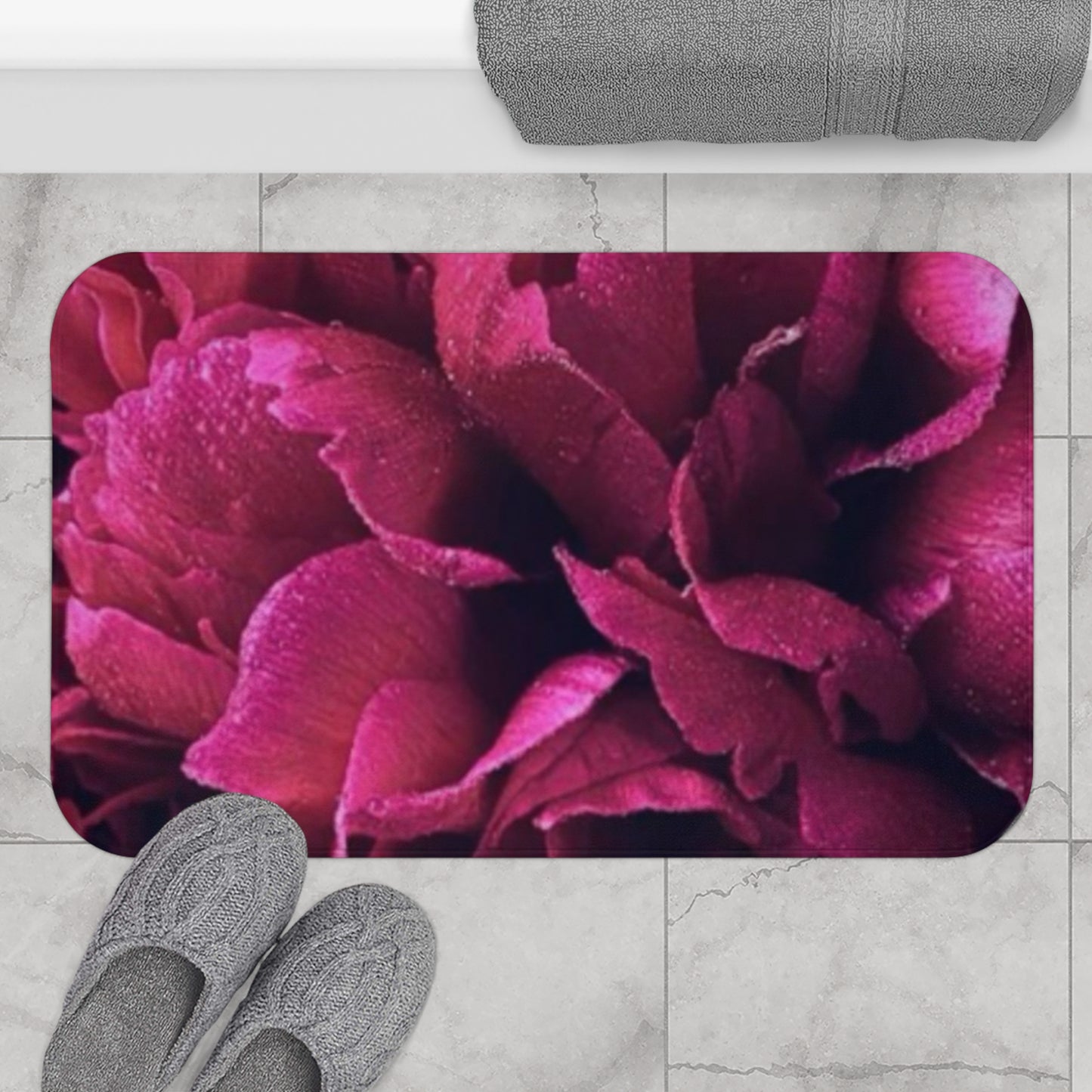 Magenta Floral Bath Mat Anti Slipping