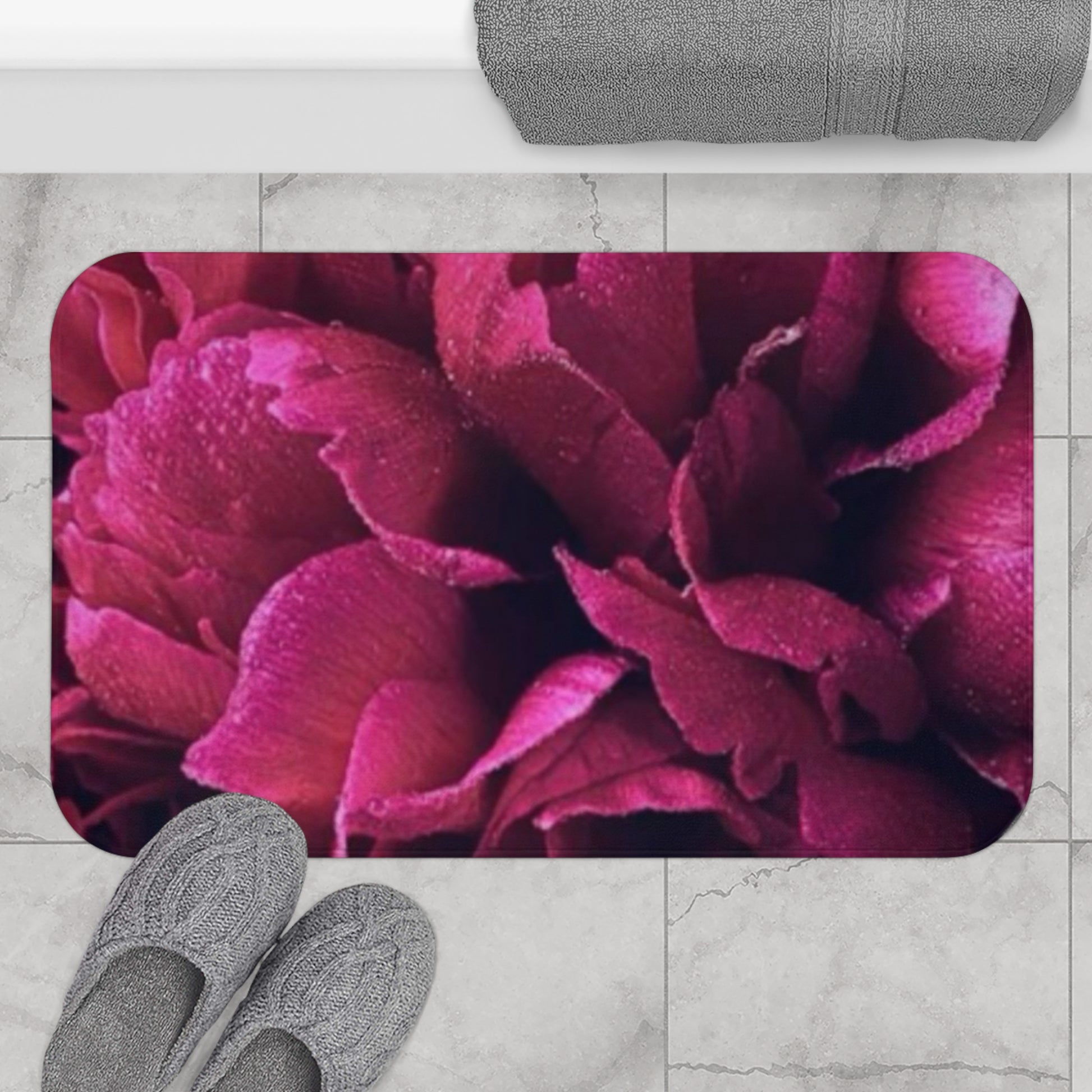 Magenta Floral Bath Mat Anti Slipping