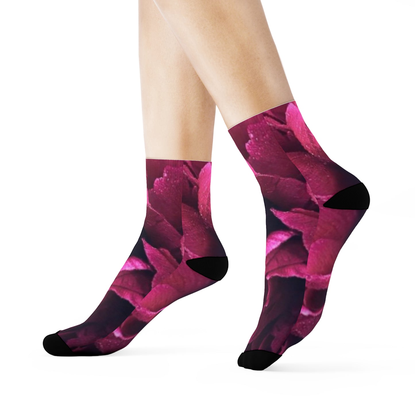 Magenta Floral Crew Socks – Bold & Bright