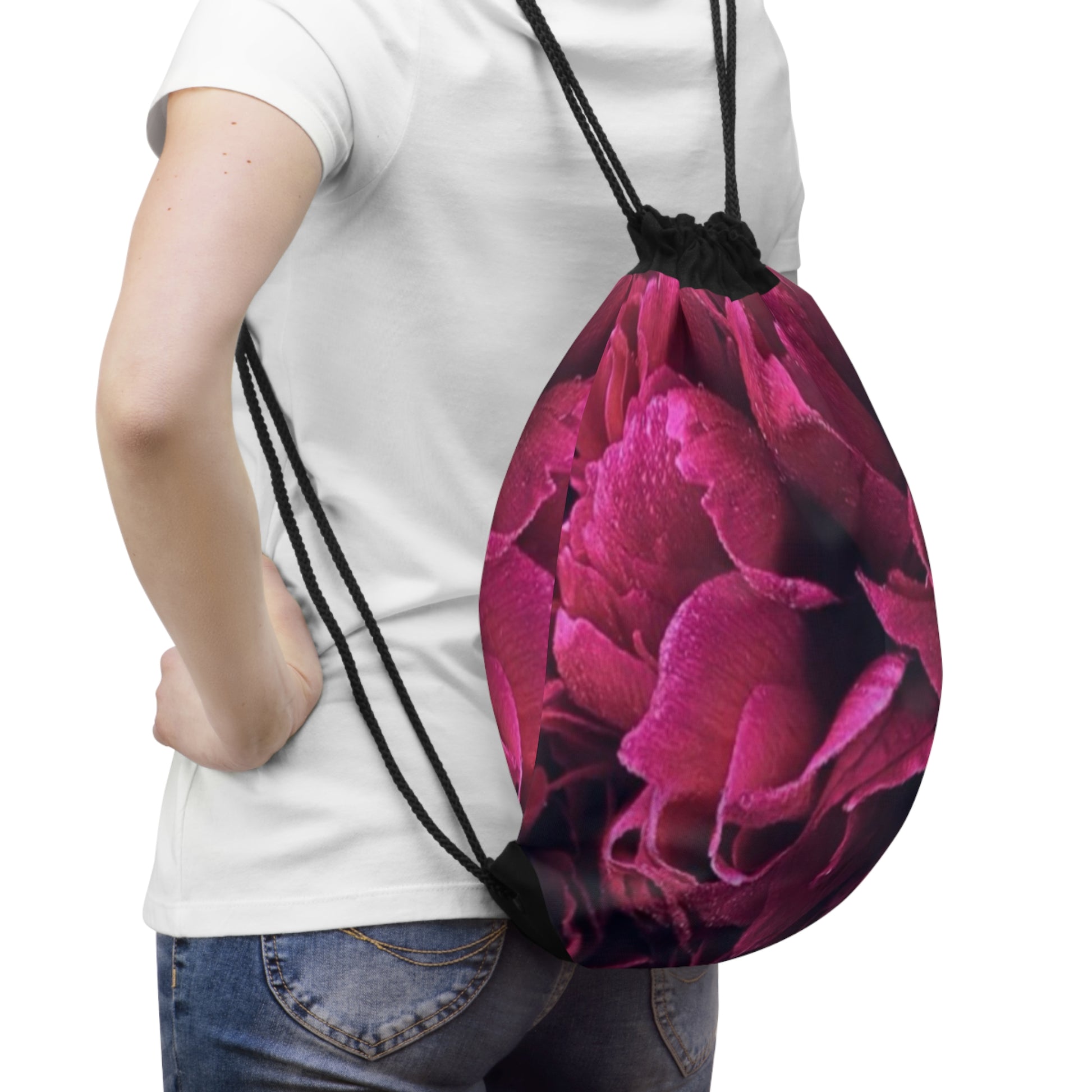 Magenta Floral Drawstring Bag