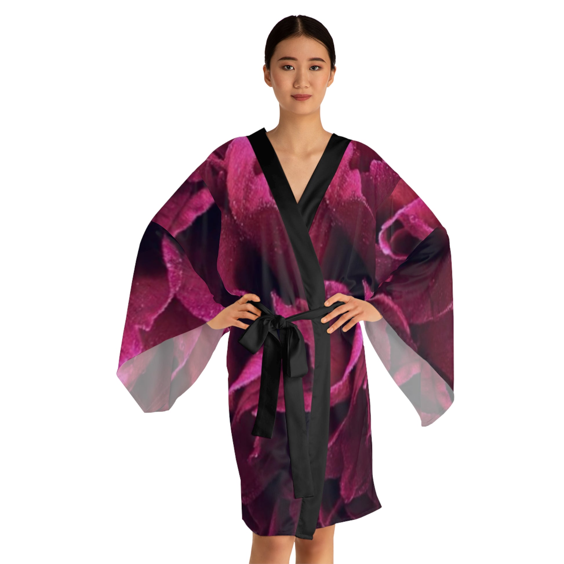 Magenta Floral Japanese Style Kimono Robe