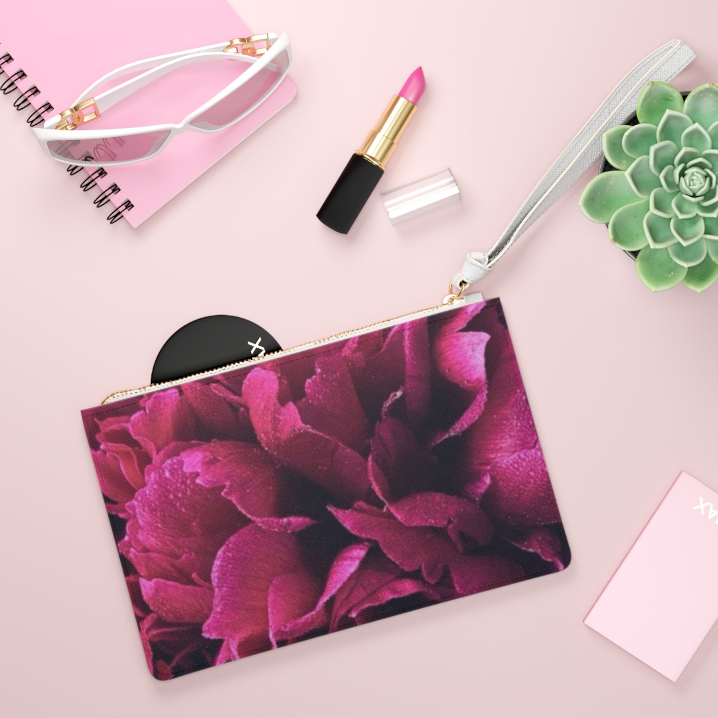 Magenta Floral Leather Clutch Bag for Women