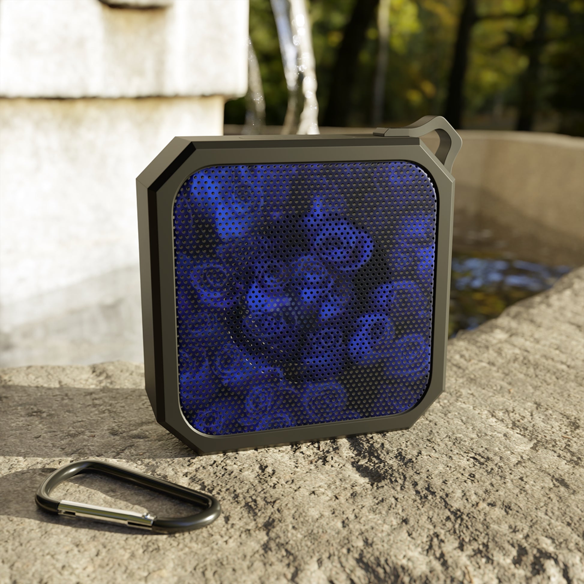 Outdoor Bluetooth Speaker – Dark Blue Roses Print, Waterproof & Sleek