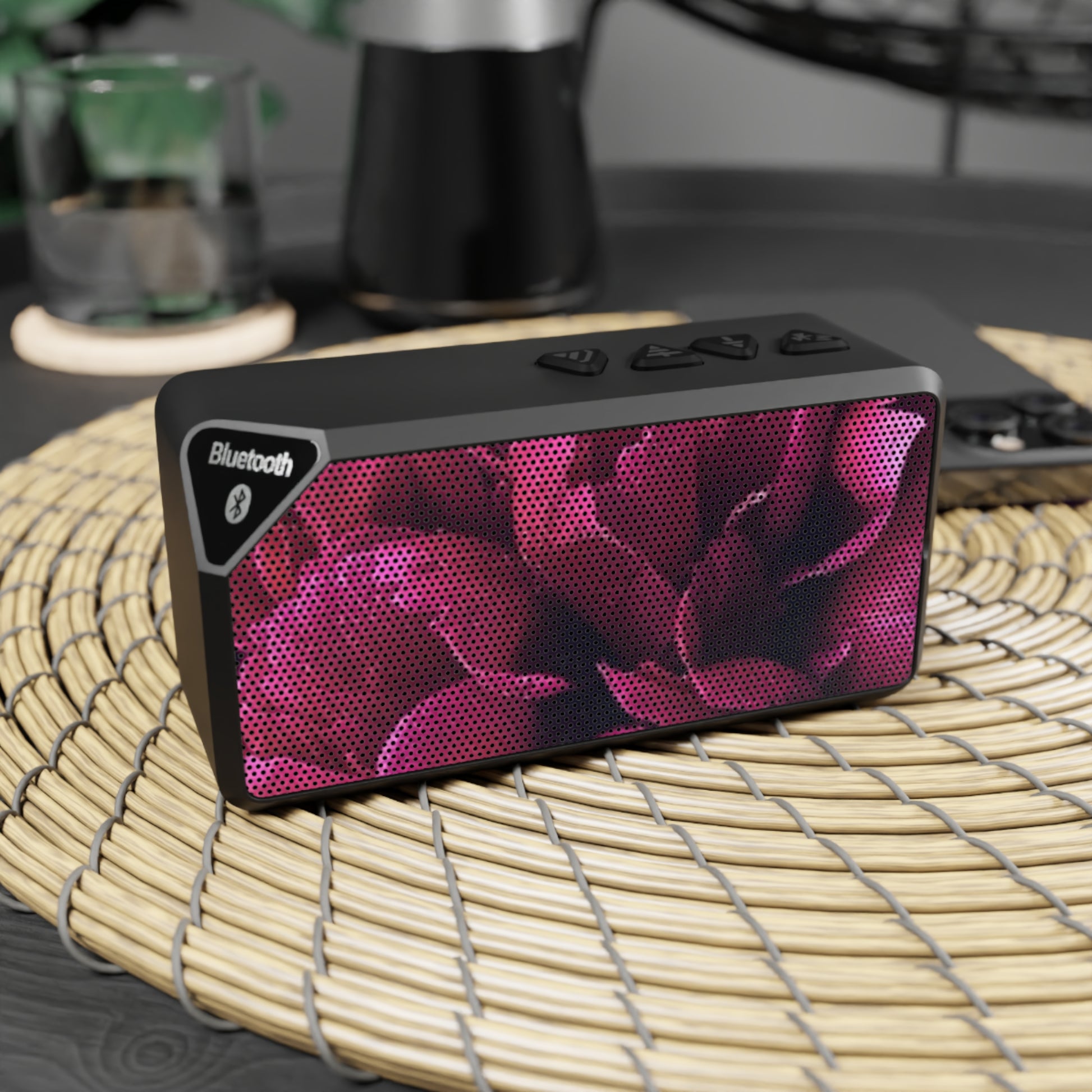 Portable Floral Bluetooth Speaker – Magenta Floral Design