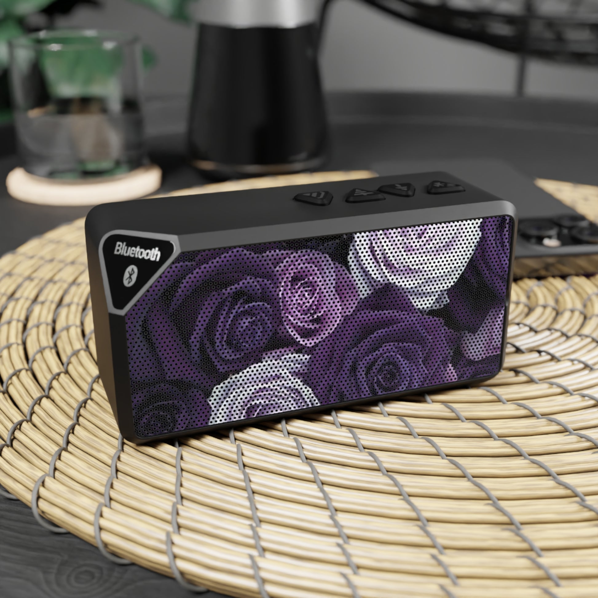 Portable Floral Bluetooth Speaker – Purple Roses Design