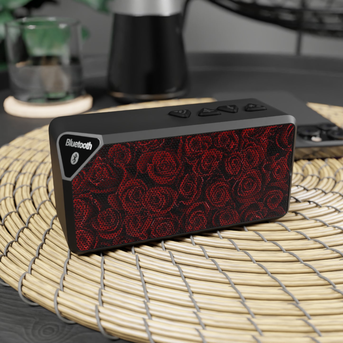 Portable Floral Bluetooth Speaker – Red Roses Design

