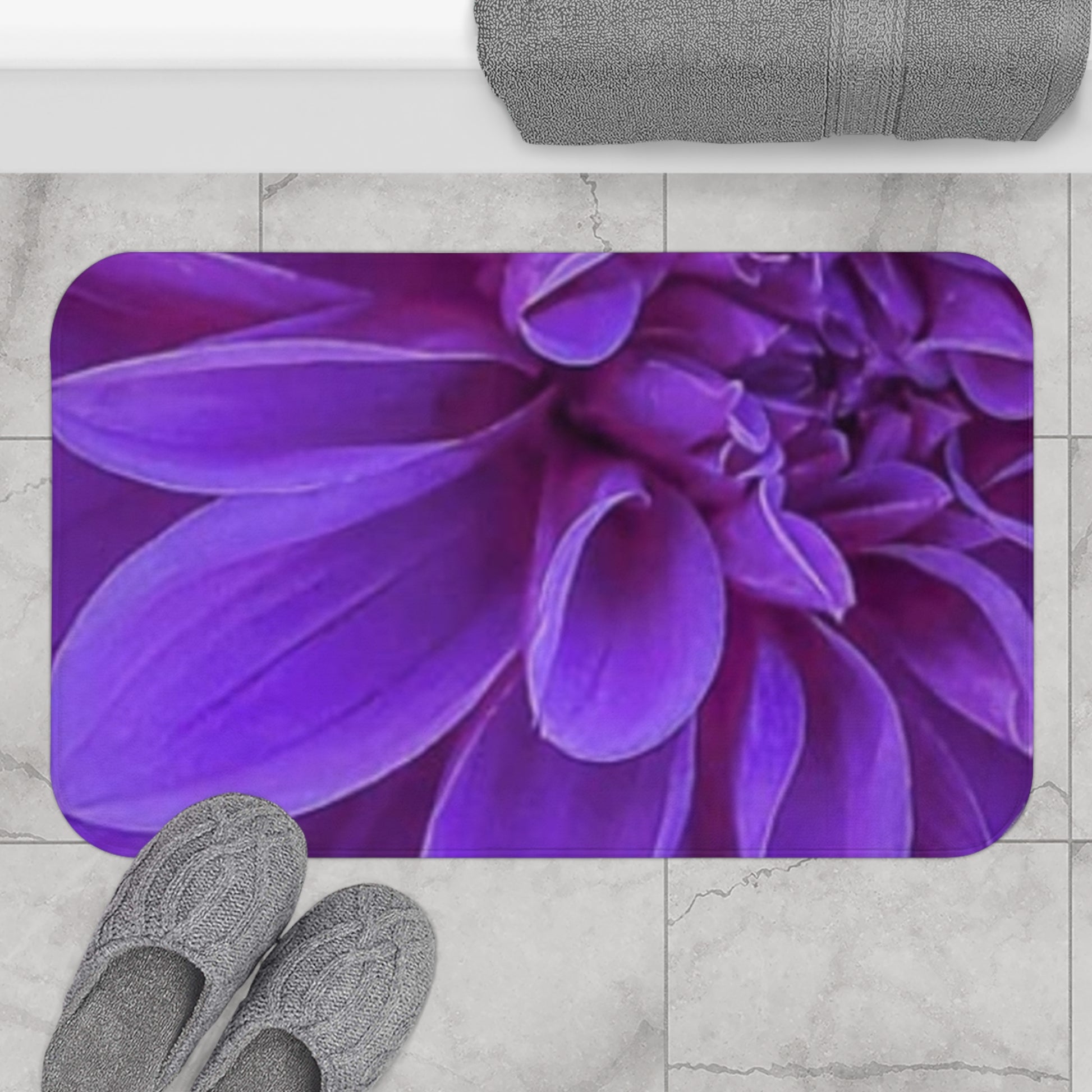 Purple Dahlia Floral Bath Mat Anti Slipping