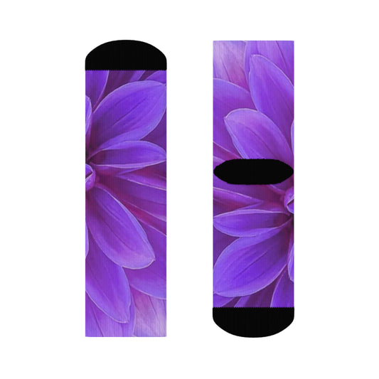 Purple Dahlia Floral Crew Socks – Soft & Stylish