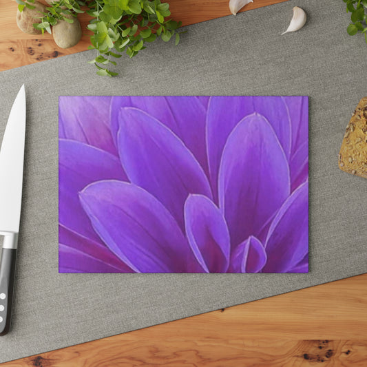 Purple Dahlia Floral Glass Cutting Board – Vibrant & Durable