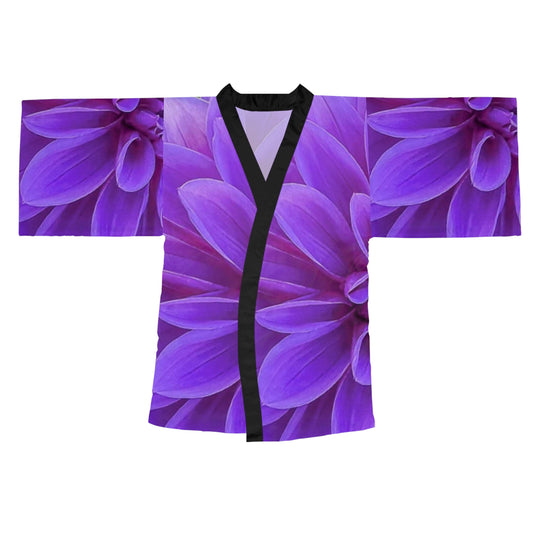Purple Dahlia Floral Japanese Style Kimono Robe