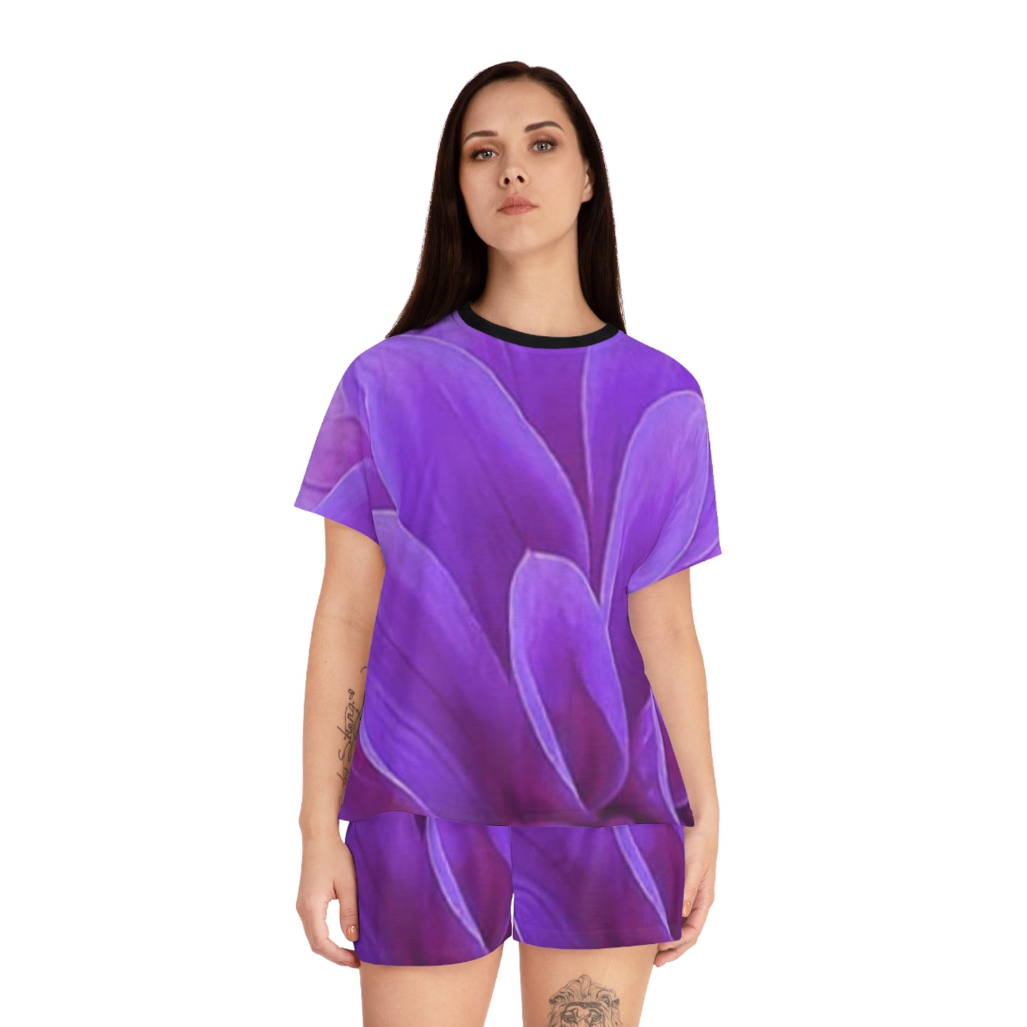 Purple Dahlia Floral Pajama Set for Women