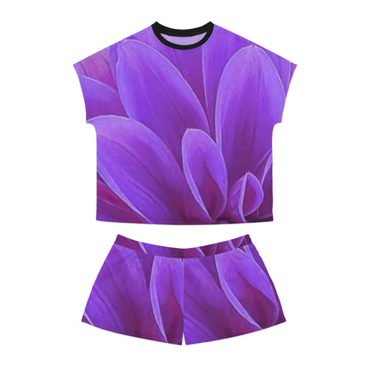 Purple Dahlia Floral Pajama Set for Women