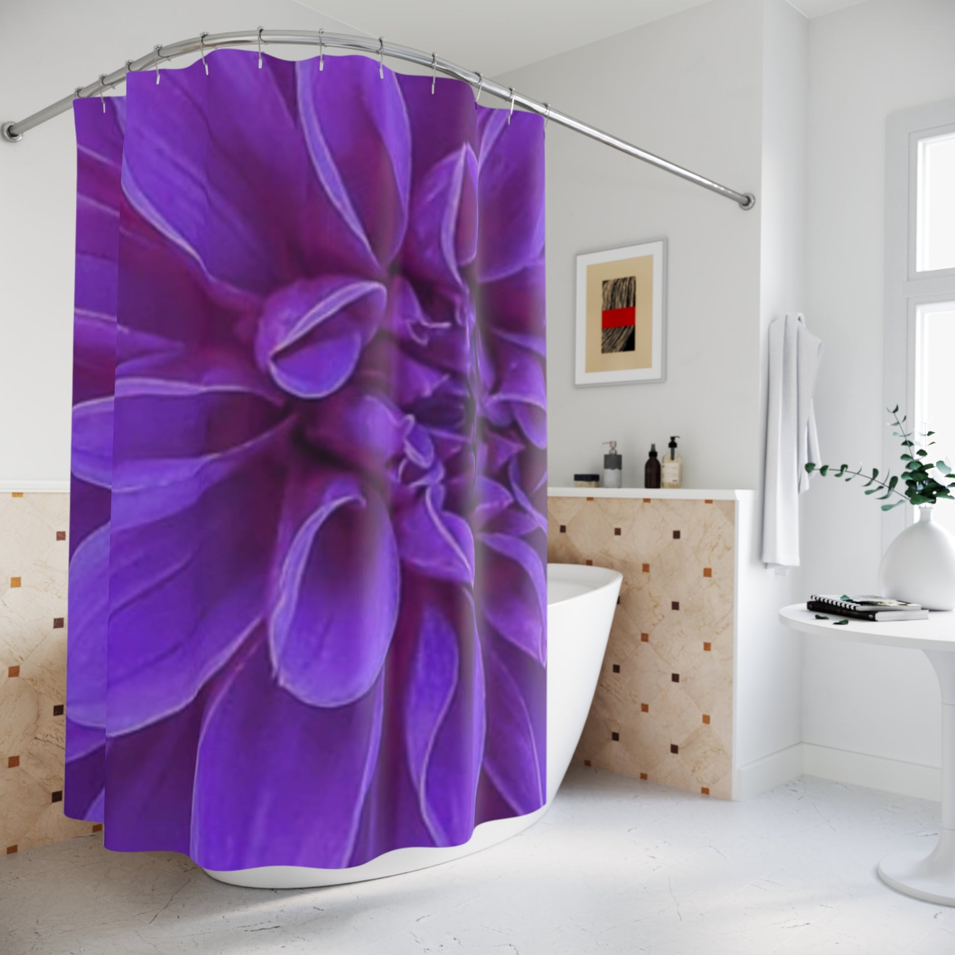  Purple Dahlia Floral Shower Curtain for Chic Bathroom Decor