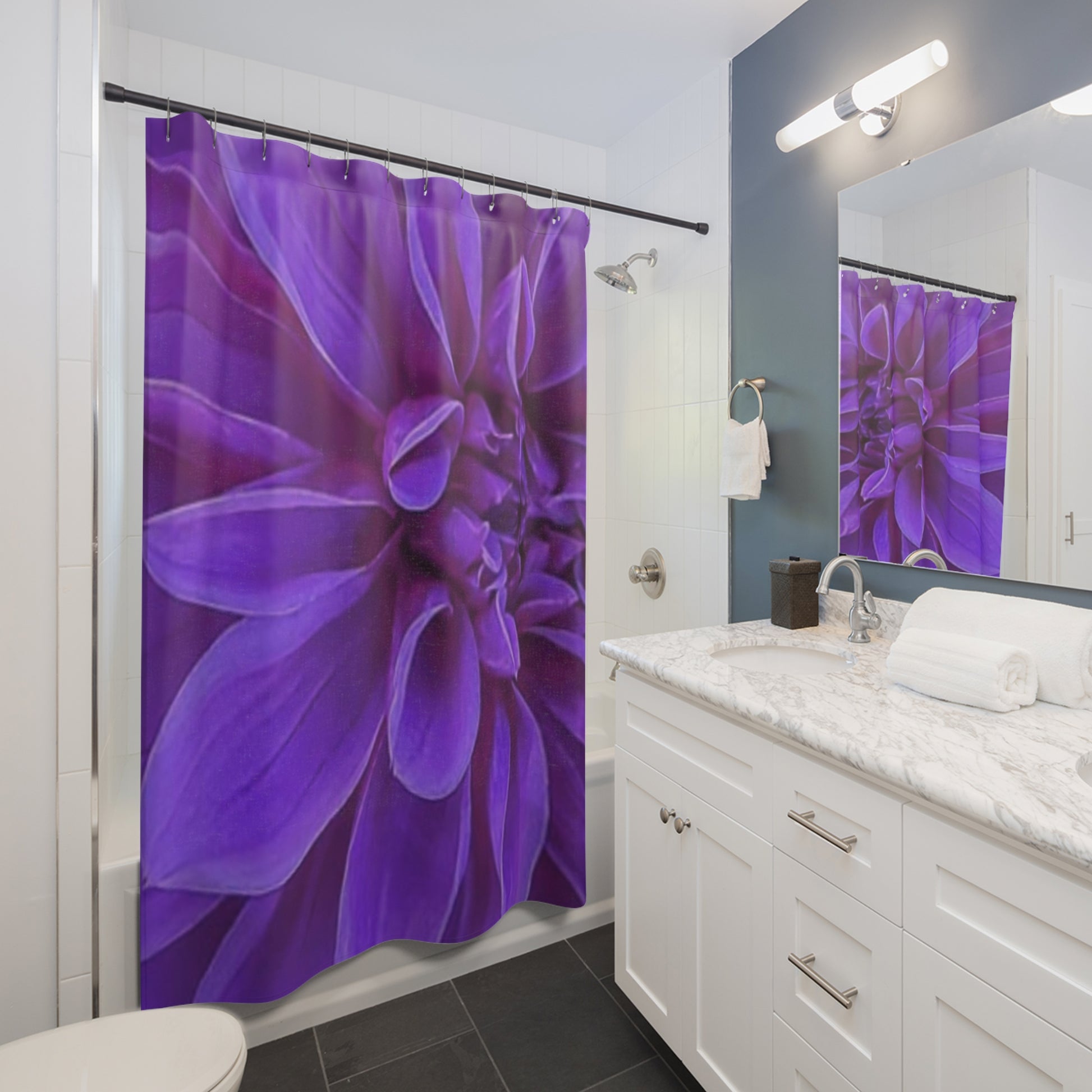 Purple Dahlia Floral Shower Curtain for Chic Bathroom Decor