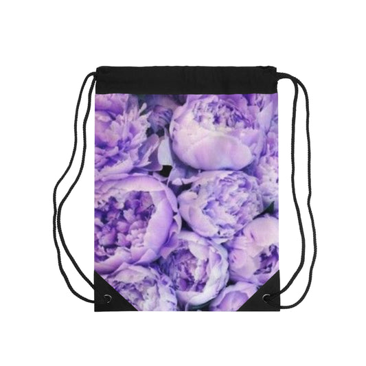 Purple Peony Floral Drawstring Bag
