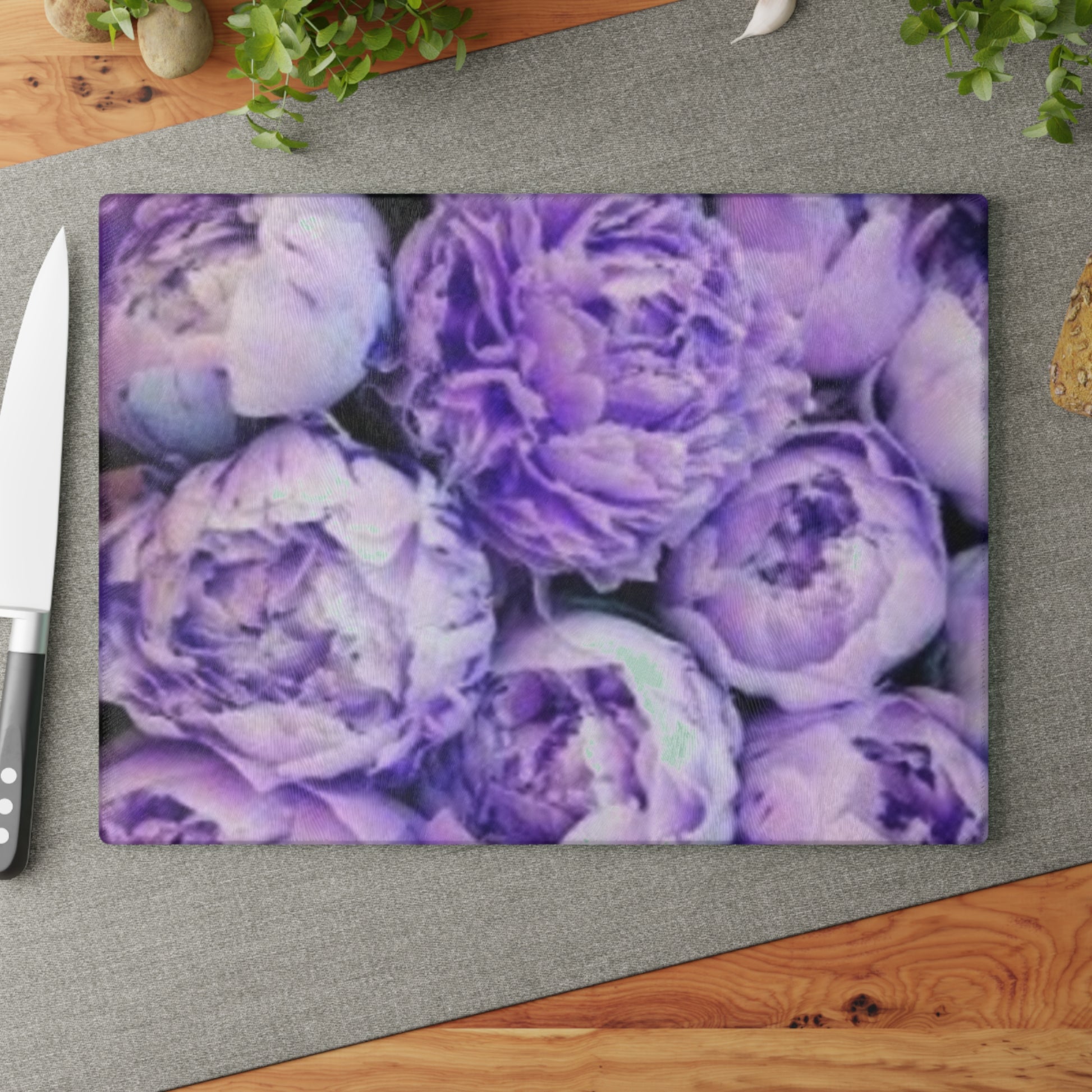 Purple Peony Floral Glass Cutting Board – Premium Kitchen Decor