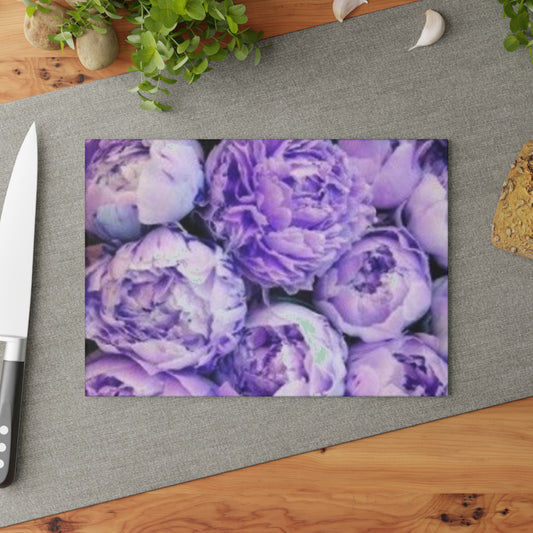 Purple Peony Floral Glass Cutting Board – Premium Kitchen Decor