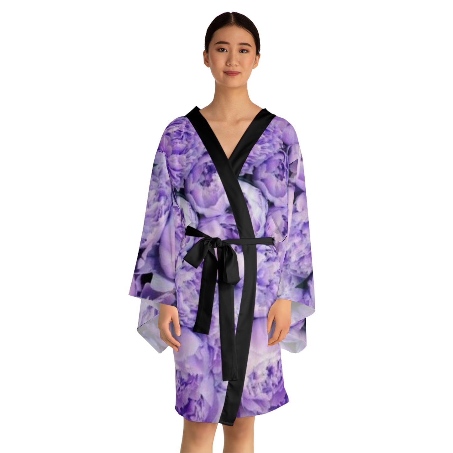 Purple Peony Floral Japanese Style Kimono Robe