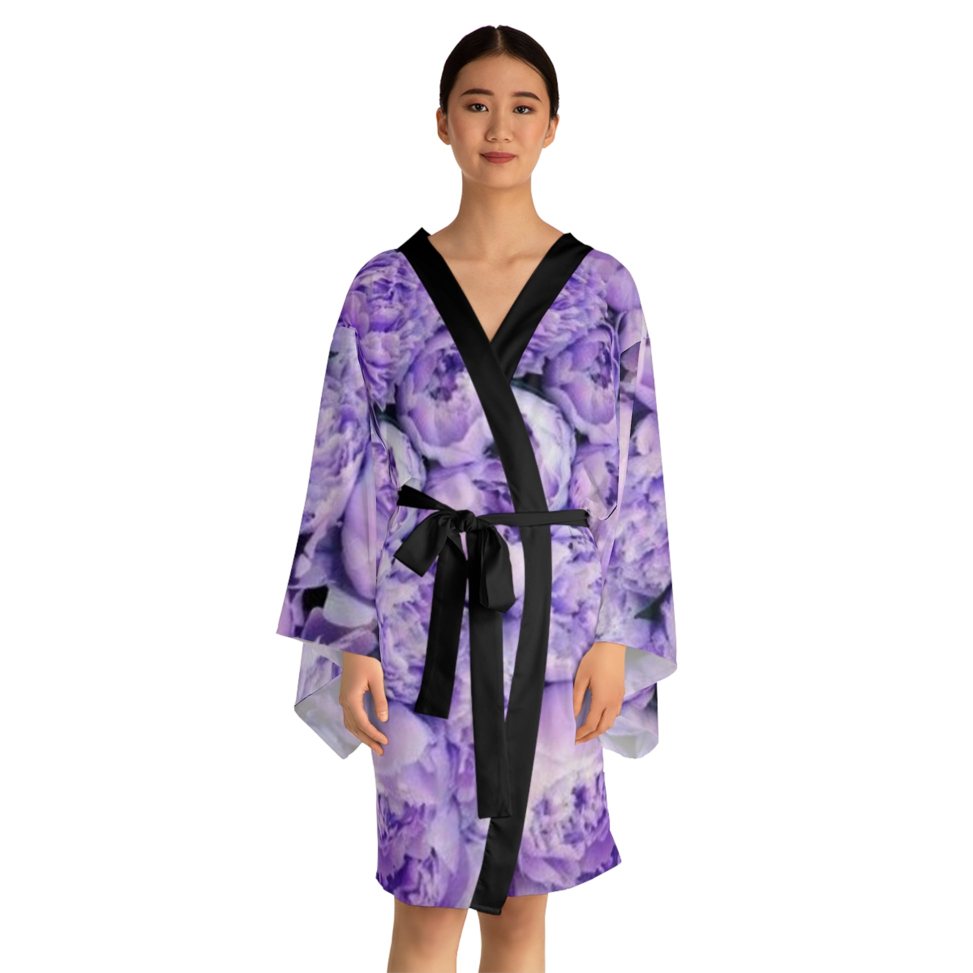 Purple Peony Floral Japanese Style Kimono Robe