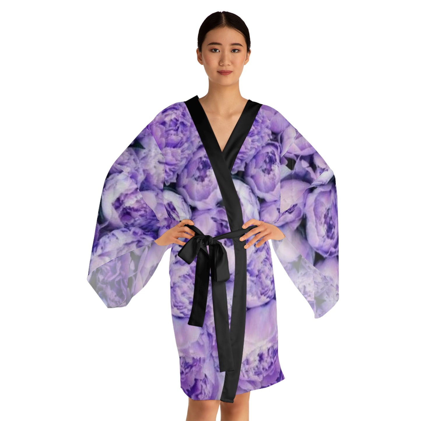 Purple Peony Floral Japanese Style Kimono Robe