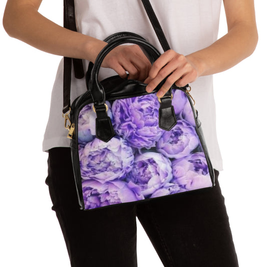 Purple Peony Floral Shoulder Handbag – Elegant & Roomy